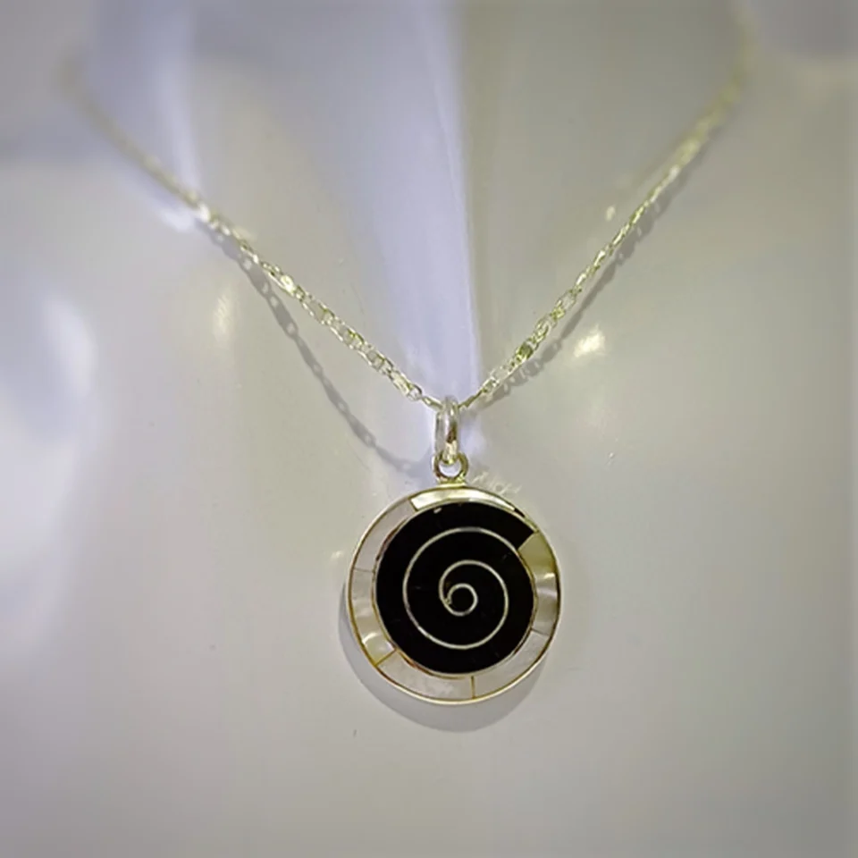 Spiral Mother Pearl & Onyx Pendant