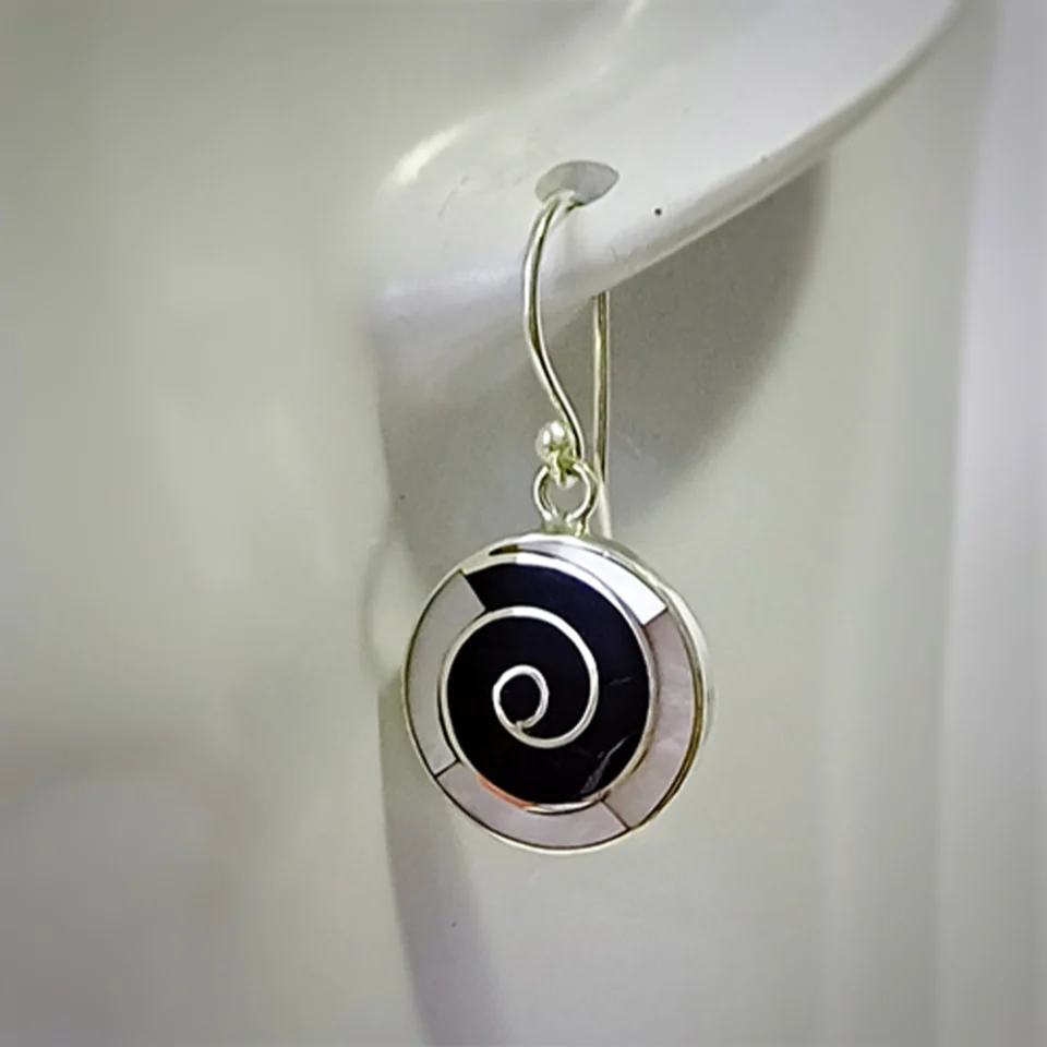 Spiral Mother Pearl & Onyx Earrings