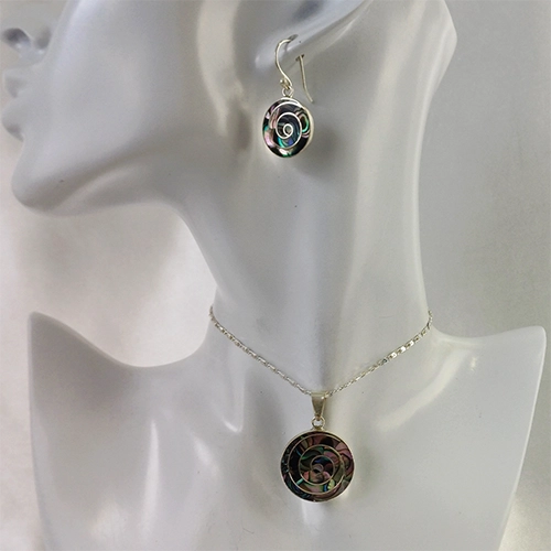 Spiral Abalone Set of Earrings and Pendant
