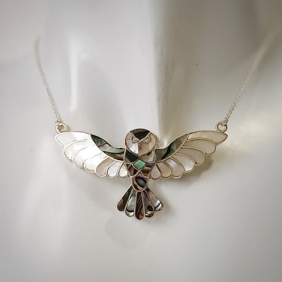 Owl Abalone Nacre Onyx Necklace