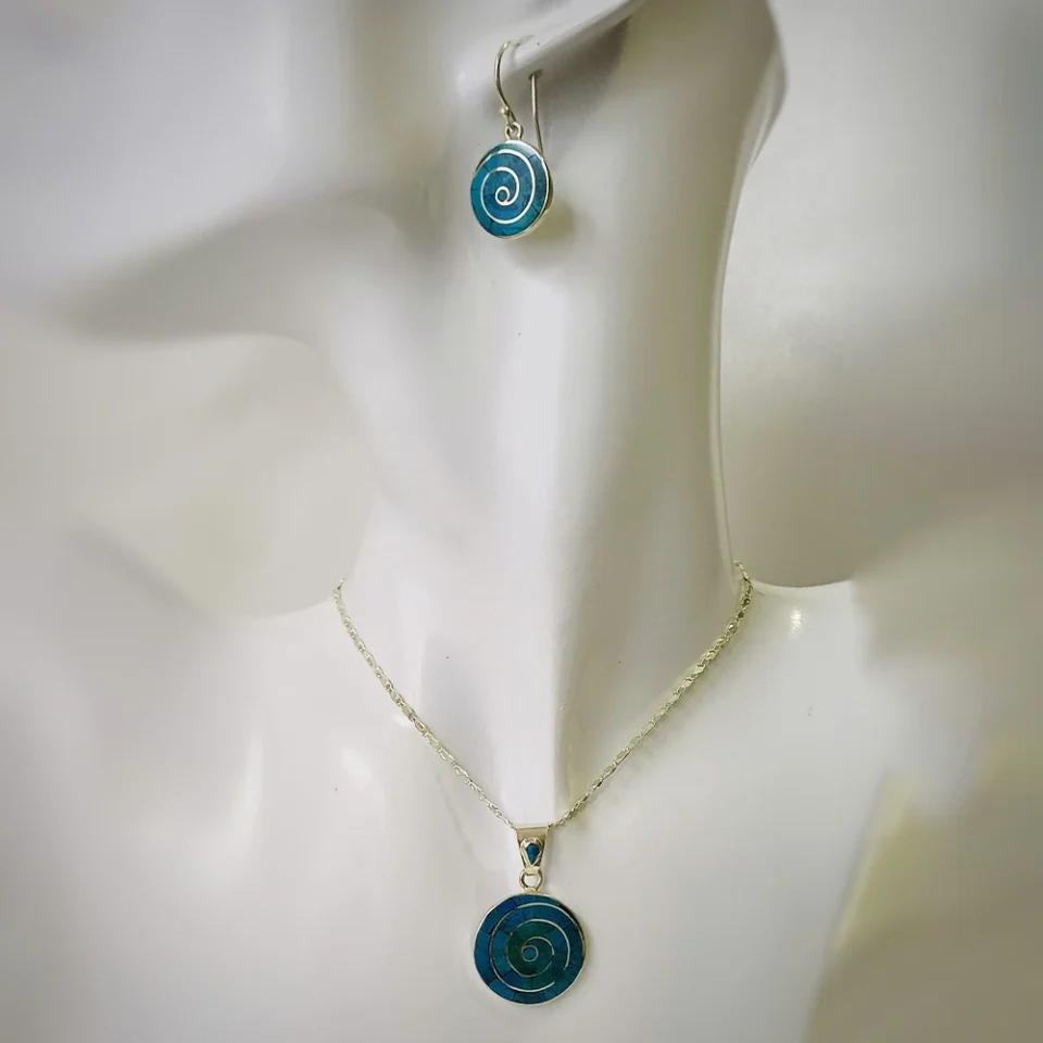Spiral Chrysocolla Set of Earrings and Pendant