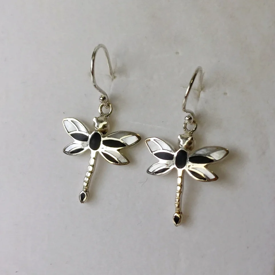 Dragonfly Nacre & Onyx Earrings
