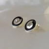 Spiral Mother Pearl and Onyx stud Earrings (M)