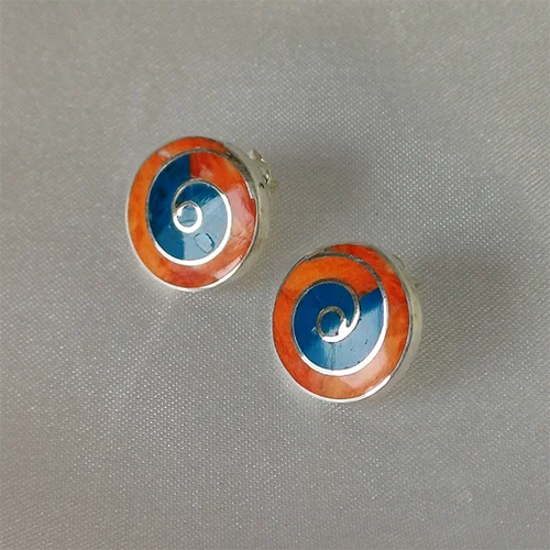 Spiral Coral and Chrysocolla stud Earrings (M)